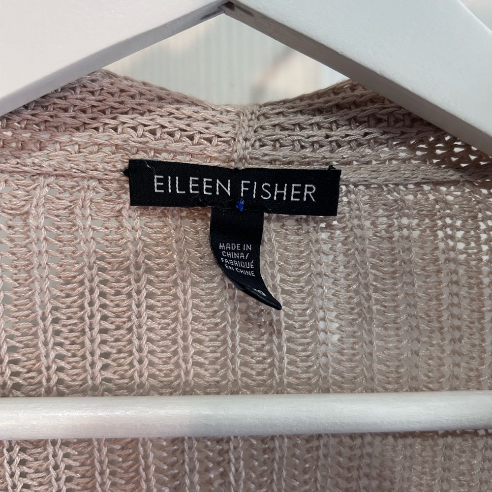 Eileen Fisher 100% Linen Open Weave Cream Taupe Cardigan size L Refined Scandi - Picture 8 of 9